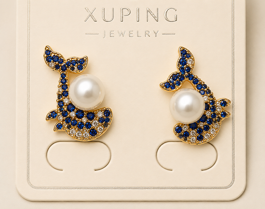 Blue Crystal Mermaid Pearl Earrings