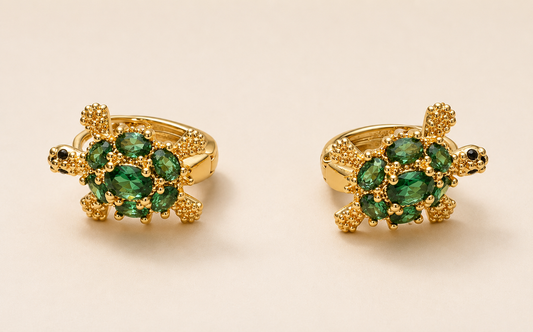 Green Crystal Sea Turtle Earrings – Gold Plated