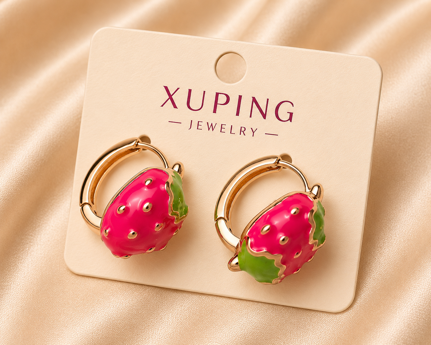 Sweet Strawberry Charm Hoop Earrings