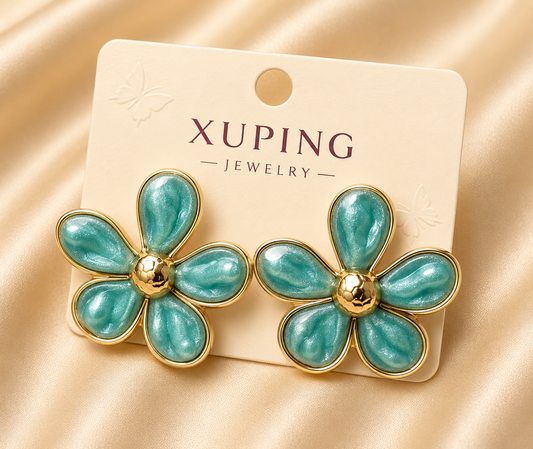Turquoise Bloom Floral Statement Earrings