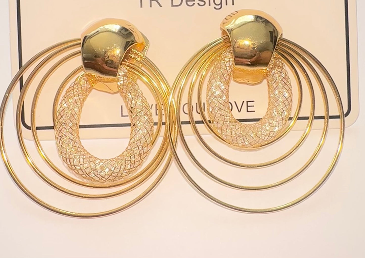 Gold Layered Mesh Hoop Statement Earrings